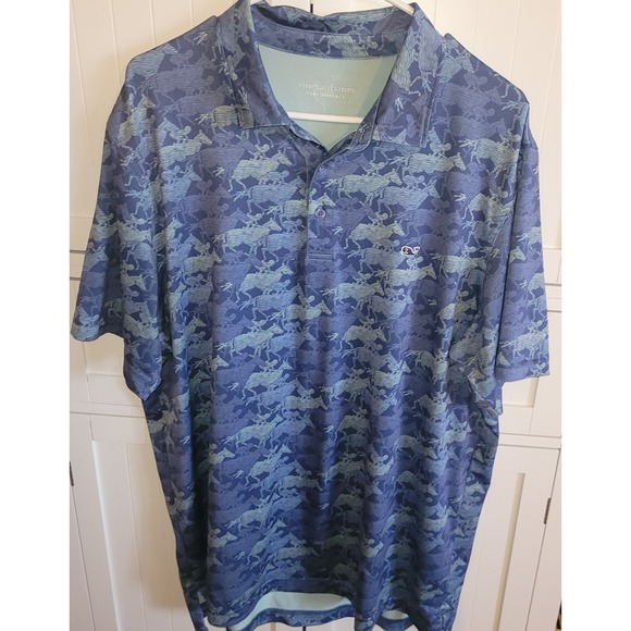 Vineyard Vines Other - Vineyard Vines Performance Polo Shirt Mens‎ Large Blue Horse Print Short Sleeve
